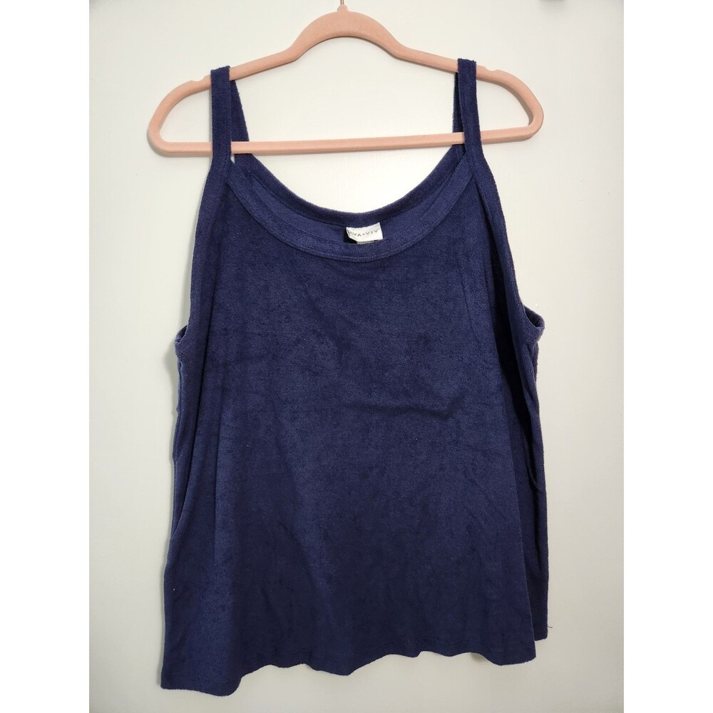 Ava & Viv Womens Sz 1X Terry Cloth Lounge Tank Top Navy Blue Lounge Pool Swim